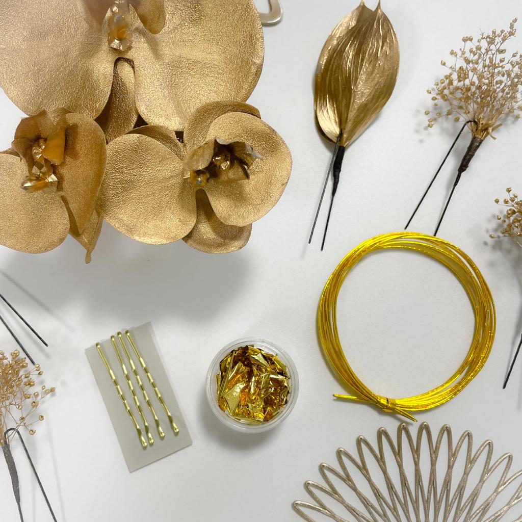 Gold Phalaenopsis orchid hair dried breath gold Mizuhiki gold perfect for and ornament, baby's flowers, pin, leaf, coming-of-age ceremonies,