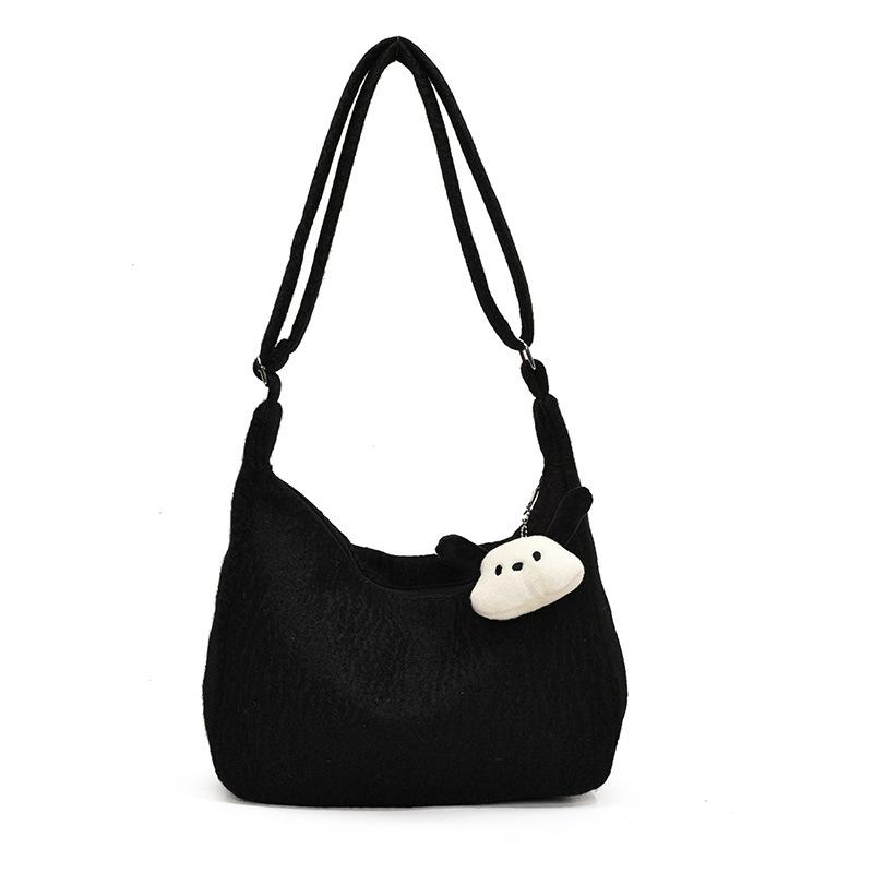 Korean version ins Lazy Wind Tote Bag Women's 2025 New Fashion Woolen Large Capacity Commuter Shoulder Bag Shopping Bag