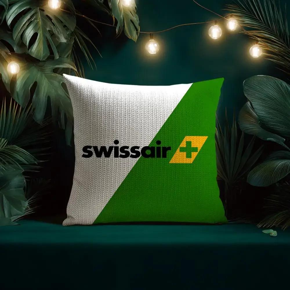 Swiss Airlines S-Swissair Pillow Case Natural Linen Organic Fabric Double-Sided Printing Breathable Perfect For Home Decor