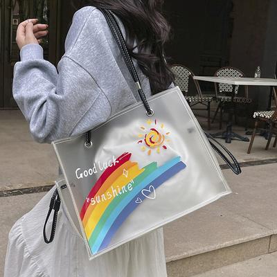 Summer Bag 2025 New Fashion Pvc Transparent Jelly Bag Sweet Girl Large Capacity Versatile Tote Bag Tide