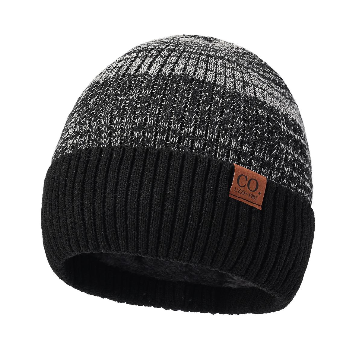 

Winter Wool Cap Men Outdoor Cold Protection Ear Color Matching Knitted Cap чорний