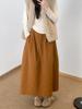 Women's High-Waisted Textured A-Line Mid-Length Skirt - Autumn/Winter Retro Pumpkin Fluffy Design