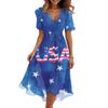 Women's Fashionable Casual V-neck Short-sleeved Independence Day Printed Dress