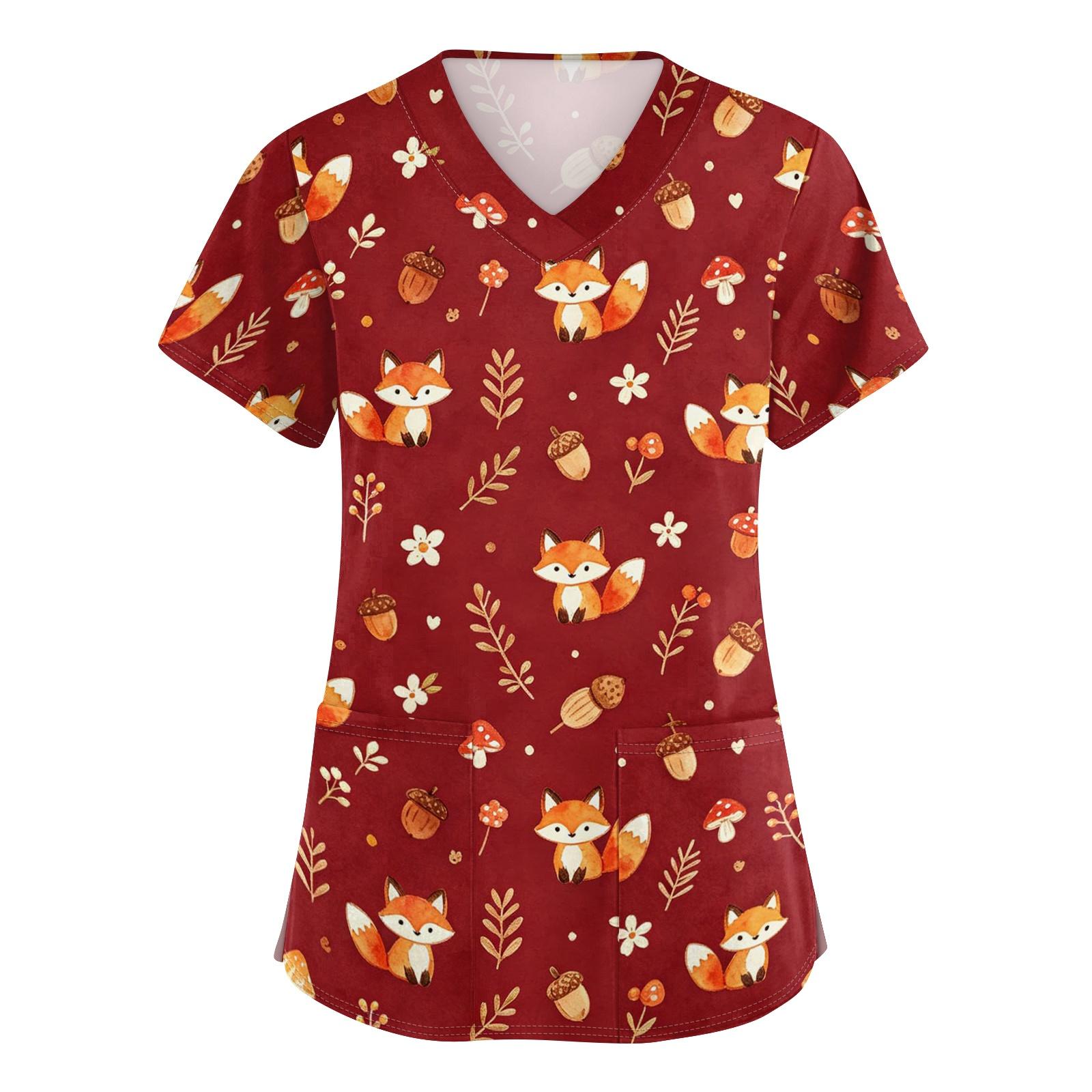 

Women s V Neck Short Sleeve Work Scrub Top with Pockets Animal Print Medical Uniform Shirt for Healthcare Professionals XXXXL