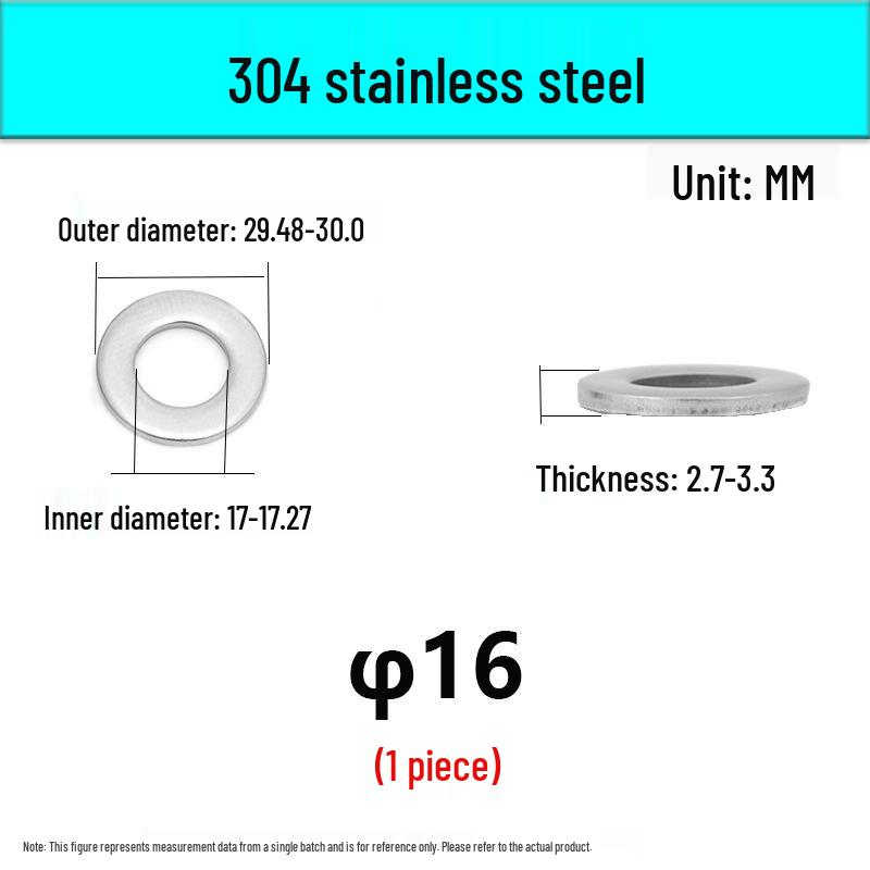 Stainless Steel 304/316 Flat Washers, M1.6-M48 Standard Sizes