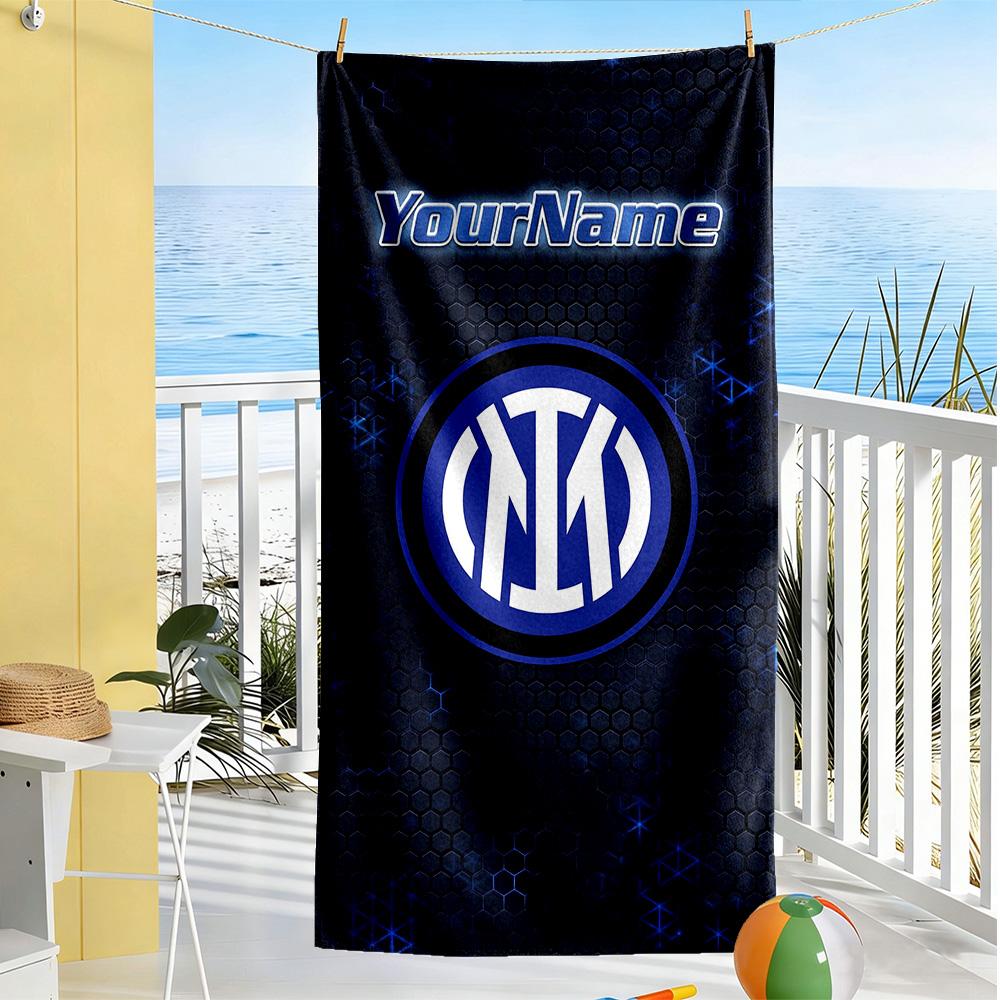 Inter Milan Customize Your Name Beach Towel Super Soft & Absorbent Ideal for Travel Outdoor Swim Pool Yoga Surf Camping Hiking Gym Gift Holiday