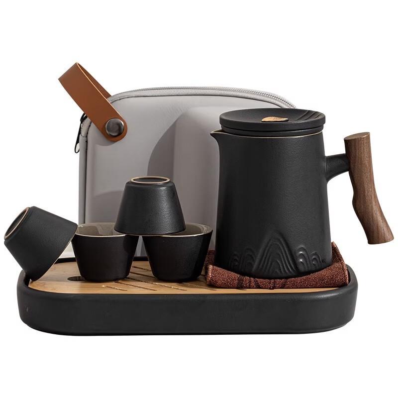High-End Portable Ceramic Travel Tea Set with Tea Caddy