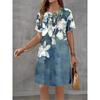 Women's Summer Short Seeved Round Neck Casual Mini Dress Vintage 3D Imitation Denim Printed Dress Elegant Women's Dress Vestidos