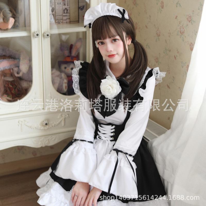 S-XL Cute Lolita Maid Outfit Black and White with Girl Dress Lolita Ladies Boss Suit