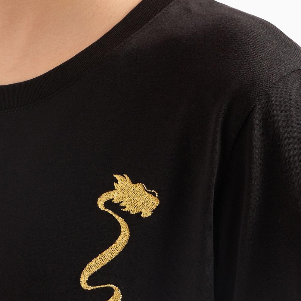 Armani Exchange Letter Dragon Embroidery Round Neck Long Sleeve T-Shirt Women T-Shirt Black 3DYT41-YJCNZ-1200