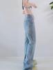 Women's High Waist Ripped Straight-Leg Jeans - Light Blue, Spring/Autumn 2024, Floor-Length, Slimming Fit