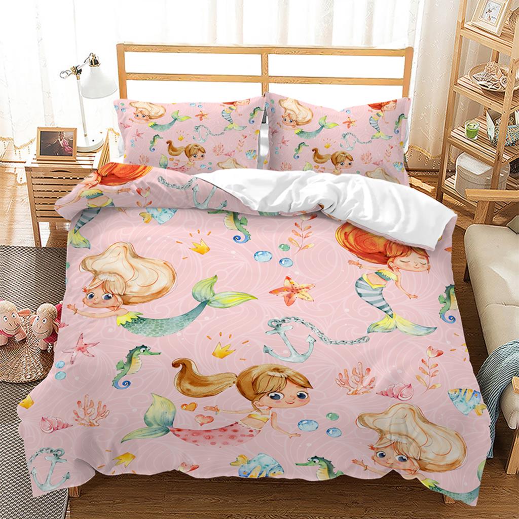 Mermaid 3D Bedding Set Single Double Twin Queen King Quilt Cover Pillowcases Polyester For Girl Kids Duvet Cover Sets