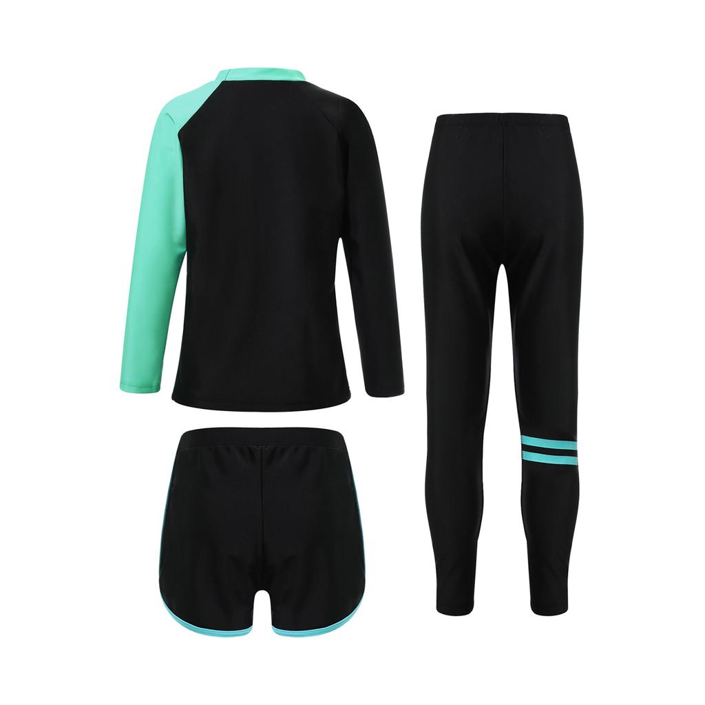 Unisex 3-teiliges Schwimmset Langarm Rashguard Oberteil Badeshorts UV-Schutz Hose Sonnensichere Bademode