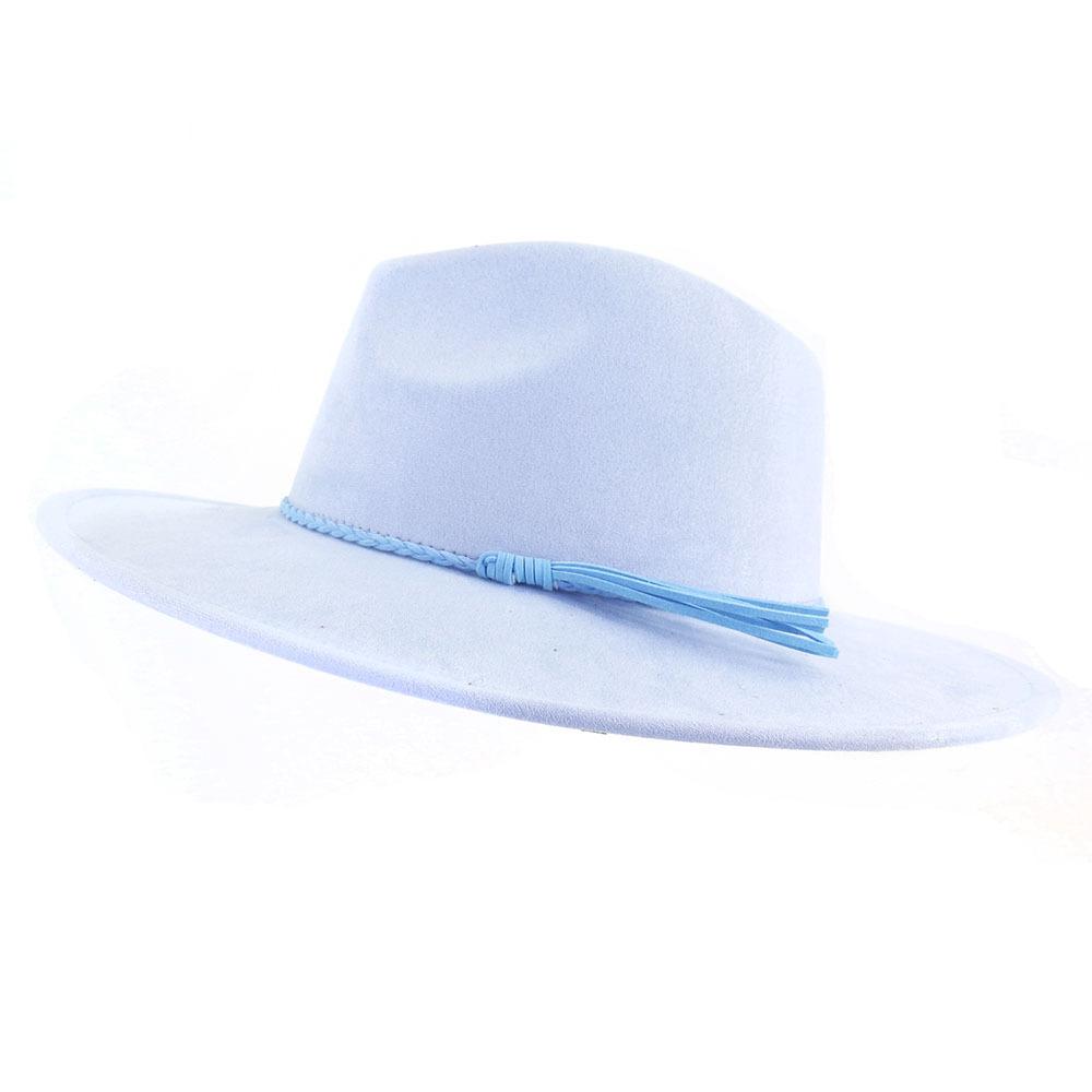 Unisex Suède Vilt Fedora Hoed Brede Rand Platte Rand Elegante Klassieke Herenhoed M 56-58cm hemelsblauwe kleur