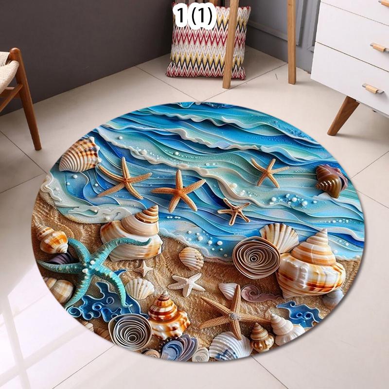 Marine Theme 3D Round Rug Living Room Bedroom Carpet Seaside Pattern Soft Durable Home Decor Nautical Stylish Styles