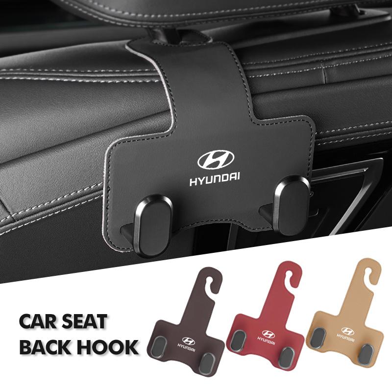 Car Logo Double Hooks Leather Holder Storage Interior Accessories For Hyundai Sonata Azera Coupe SantaFe Genesis Accent Creta lf3