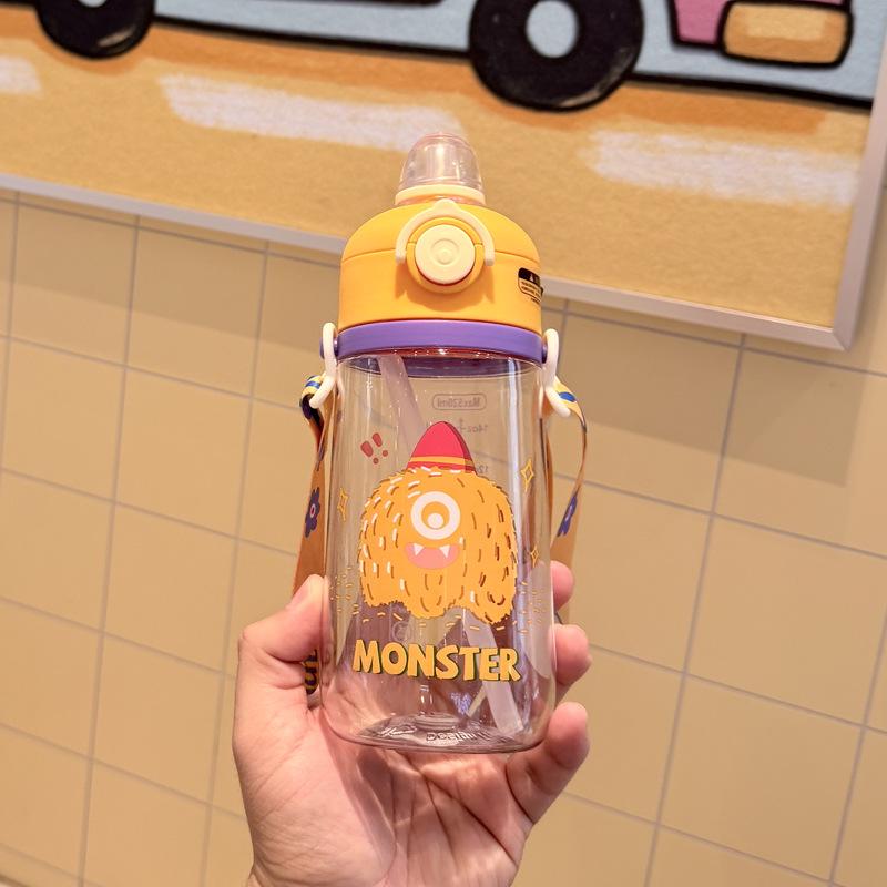 Tirtan Children's Cartoon Straw Cup - Portable Bounce Lid Plastic Water Bottle for Cute Students, Outdoor Sports, On-the-Go