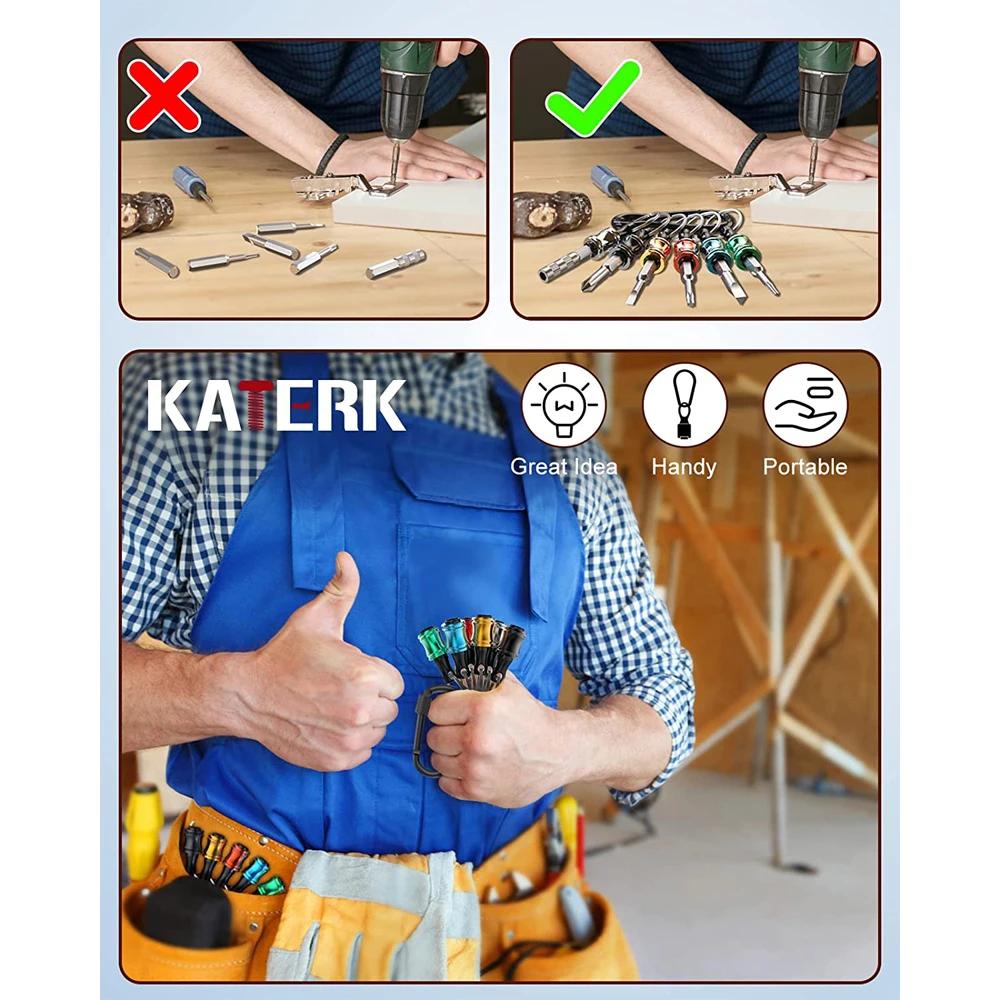 1/6Pcs Color Key Chain Quick-Change Extension Rod 1/4 Hexagon Handle Changeover Rod Screwdriver Quick-Release Sleeve Tool Set
