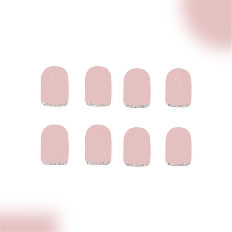 24x French Tip Full Cover False Nail Glittering Press On Nail Short Square Stick On Nail Acrylic Nail for Daily