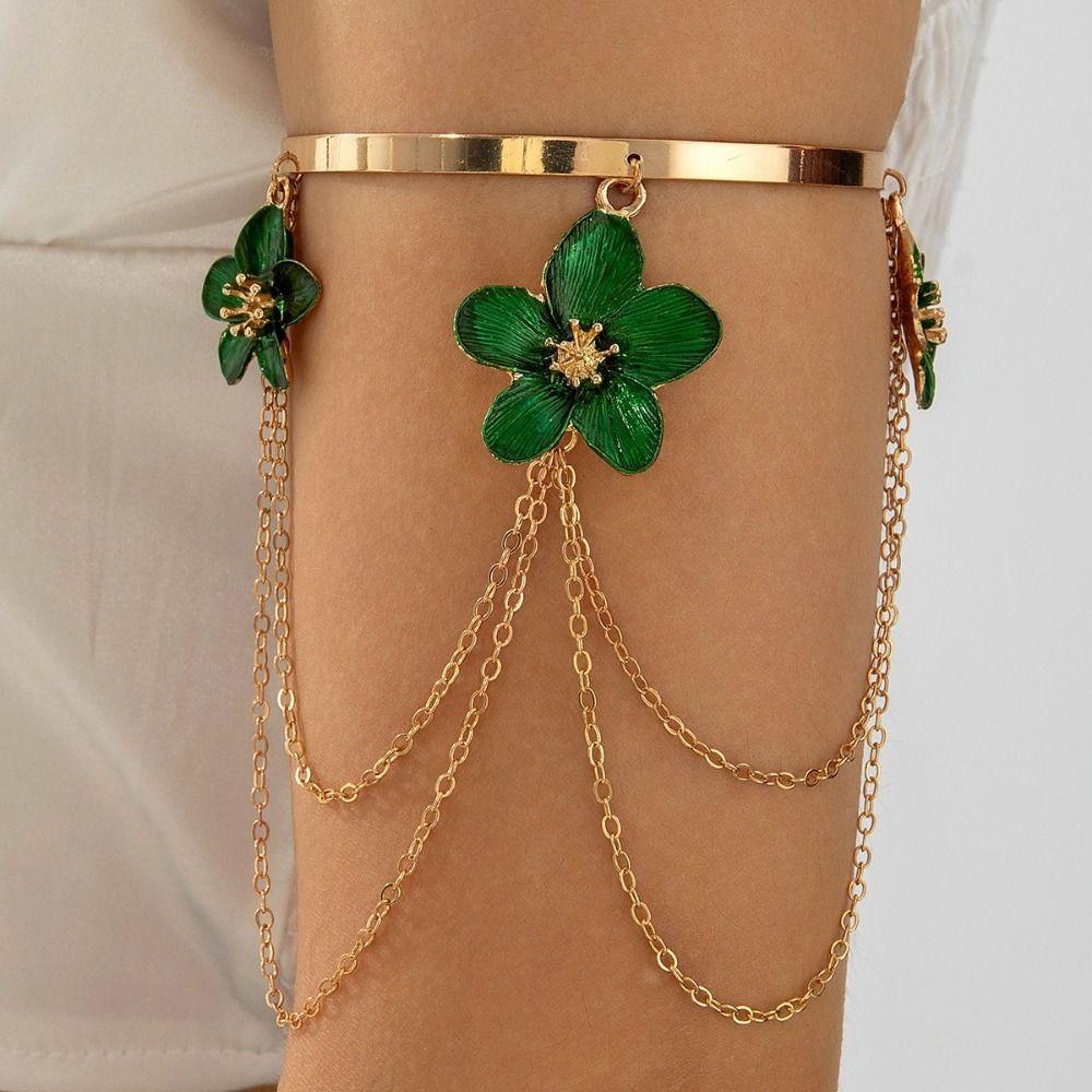 Resort Wind Open Arm Bracelet Punk Style Metal Hanging Chain Tassel Arm Ring Vacation Style
