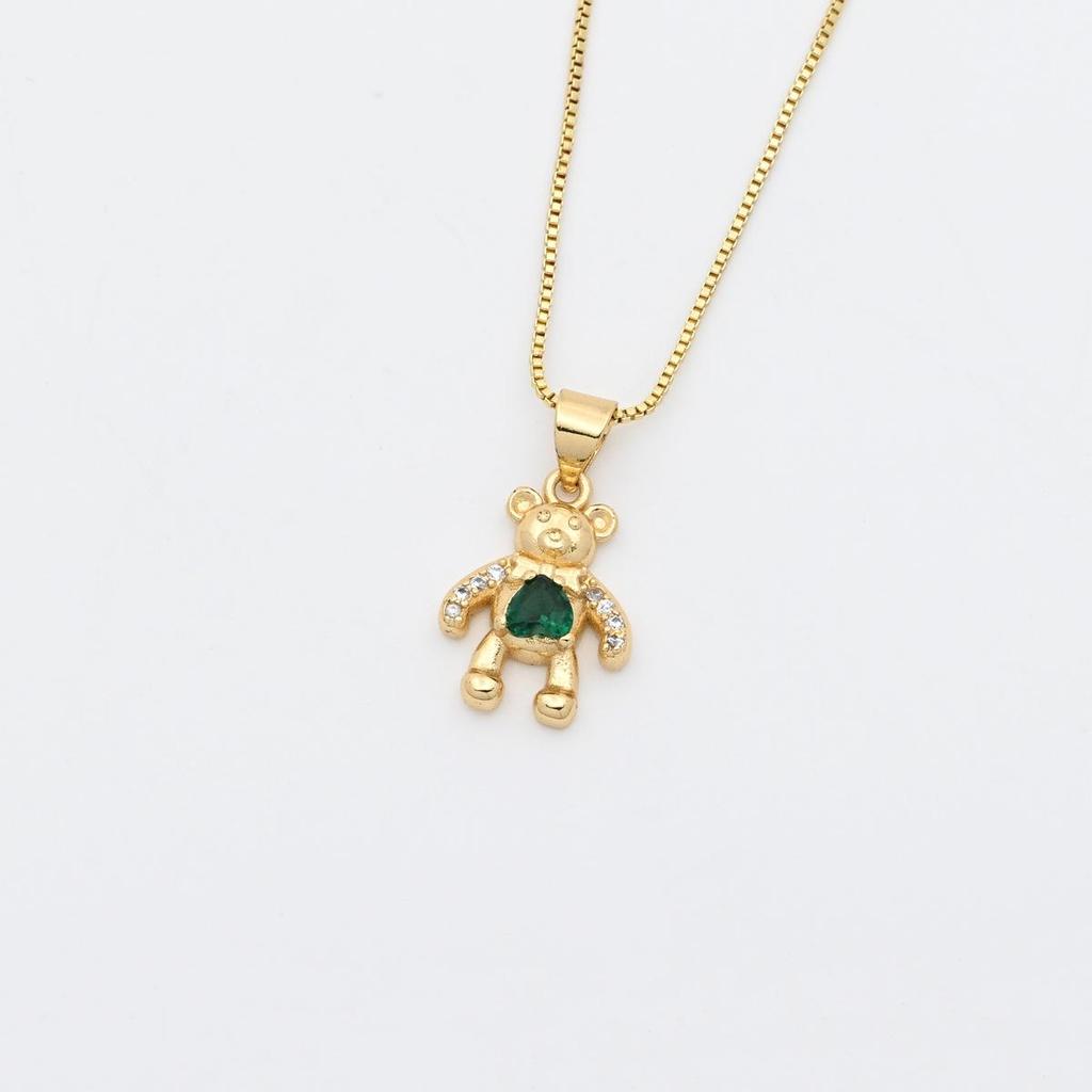 Colorful Diamond Little Bear Copper Pendant Necklace - DIY Jewelry Accessory Clavicle Chain