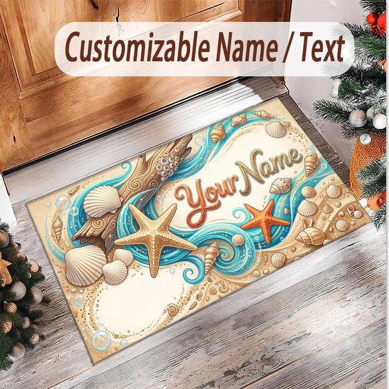 Fish Ocean Theme Soft Crystal Velvet Rug Custom Name & Text Print Non Slip Floor Rug for Bedroom Living Room