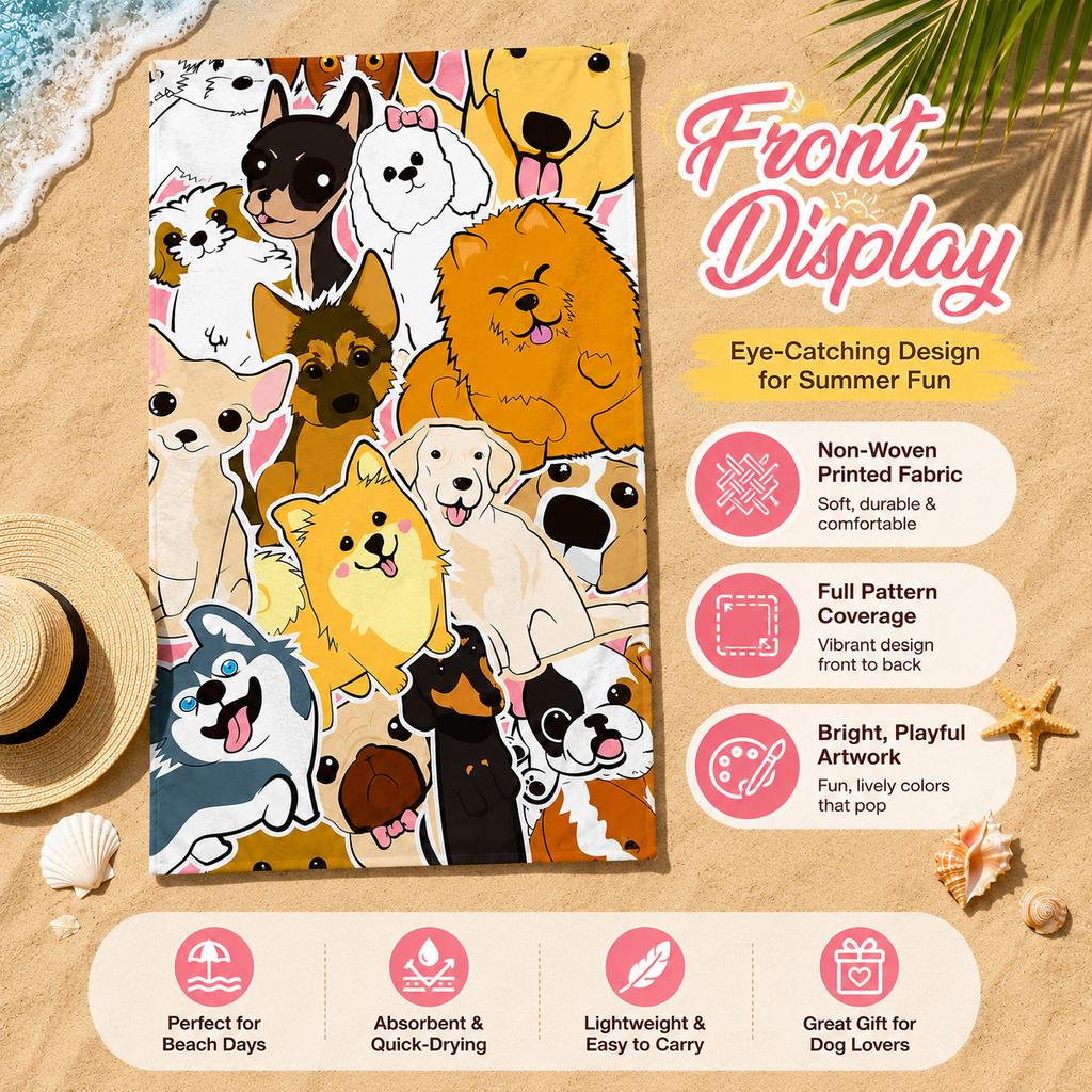 Cute Cartoon Dog Beach Towel Quick Dry Microfiber Flat Print Husky Golden Retriever Bath Towel for Kids Adult Pool Travel