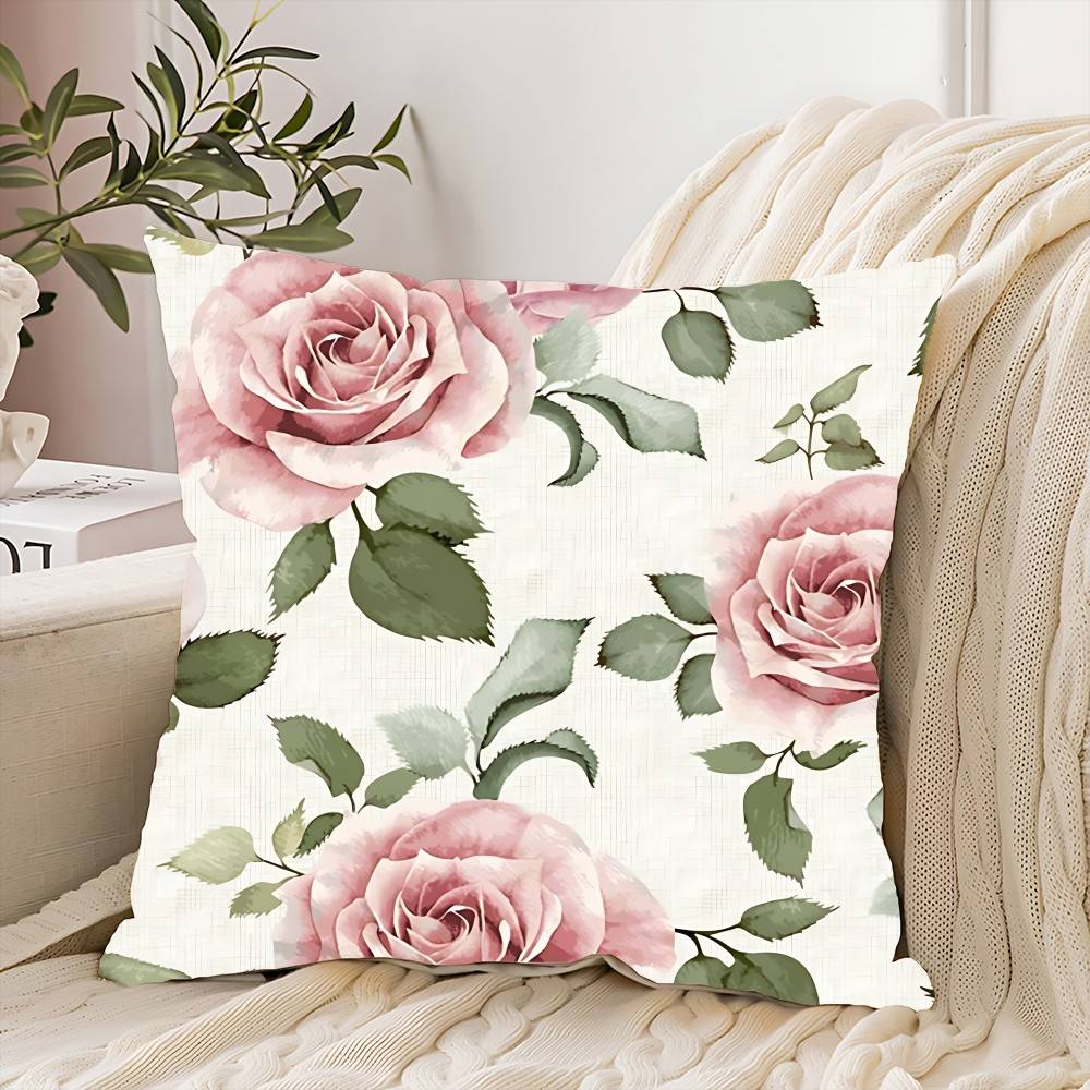 Red Rose Flowers Pillow Case Throw Pillow Cover Nordic Vintage Style Cushion Covers Home Living Room Sofa Couch Seat Decor