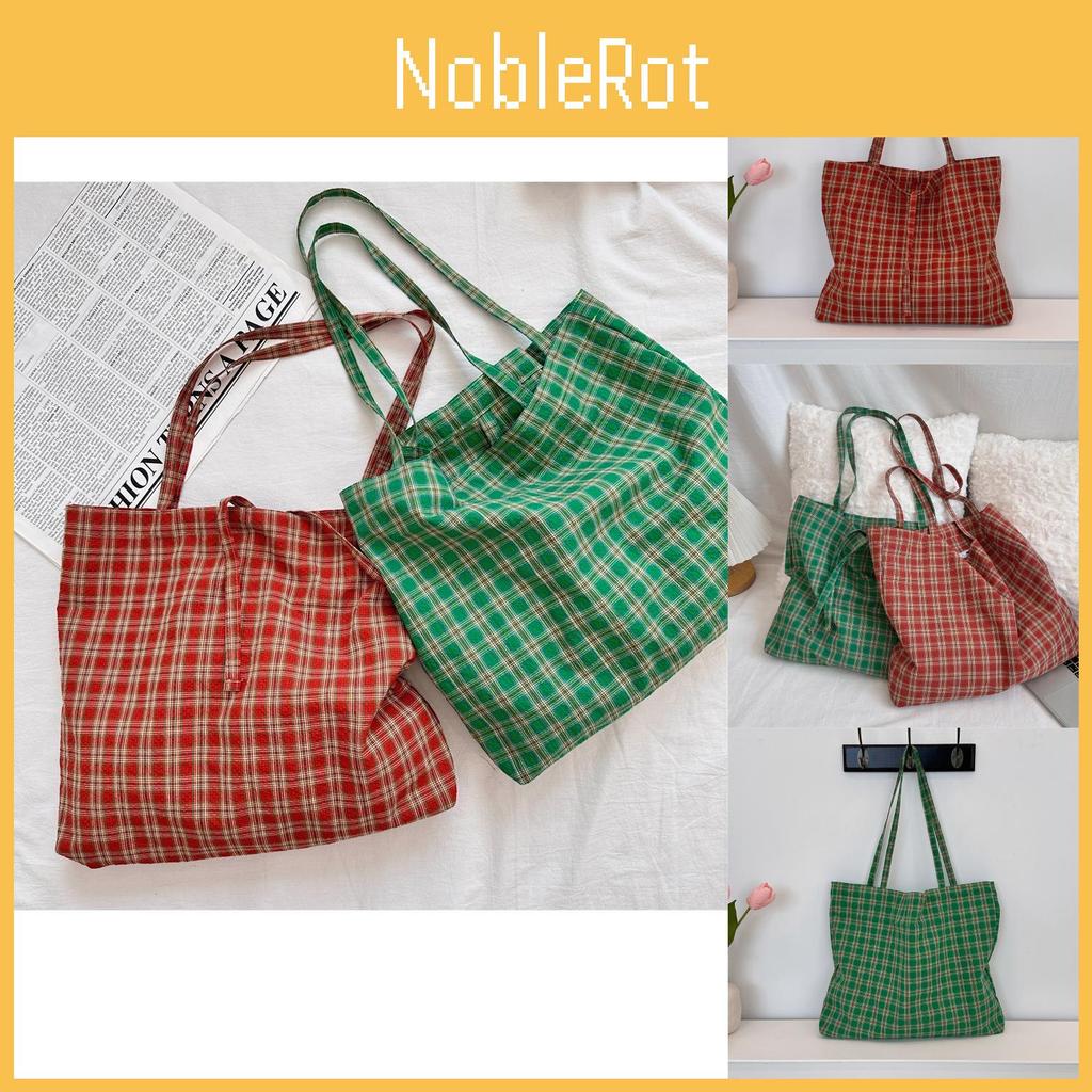 L310 Retro Plaid Canvas Bag Stylish Versatile Lightweight Shoulder Tote For Women