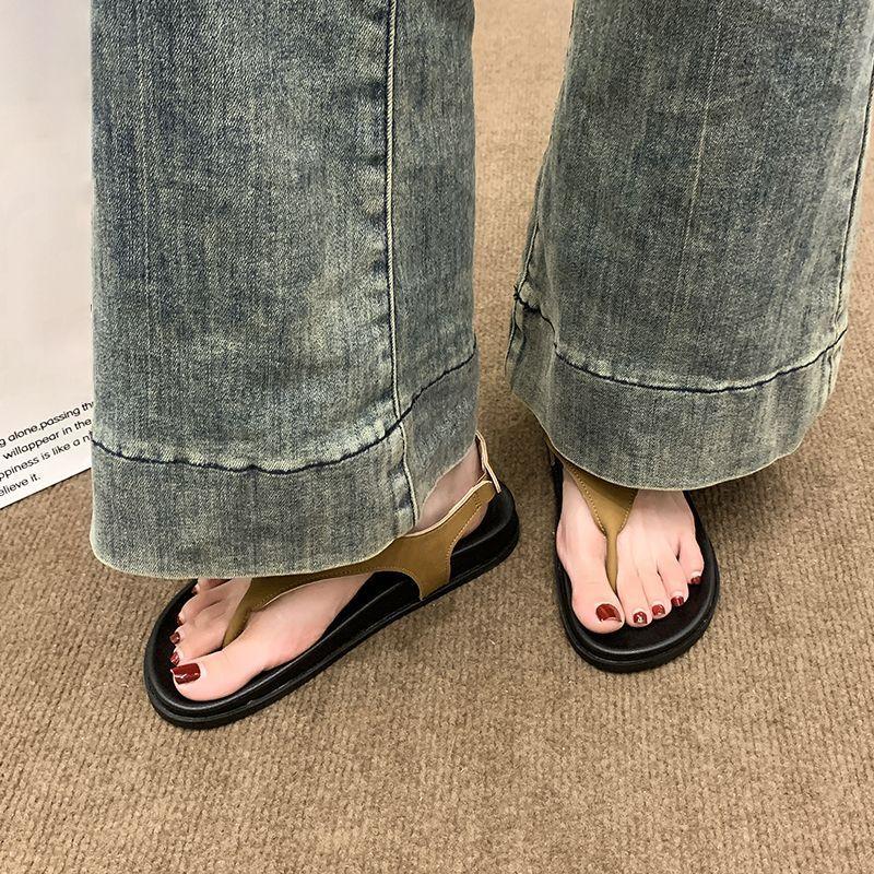 Fashion versatile herringbone sandals student soft-soled sandals women's summer pinch feet flat-soled sandals women's summer