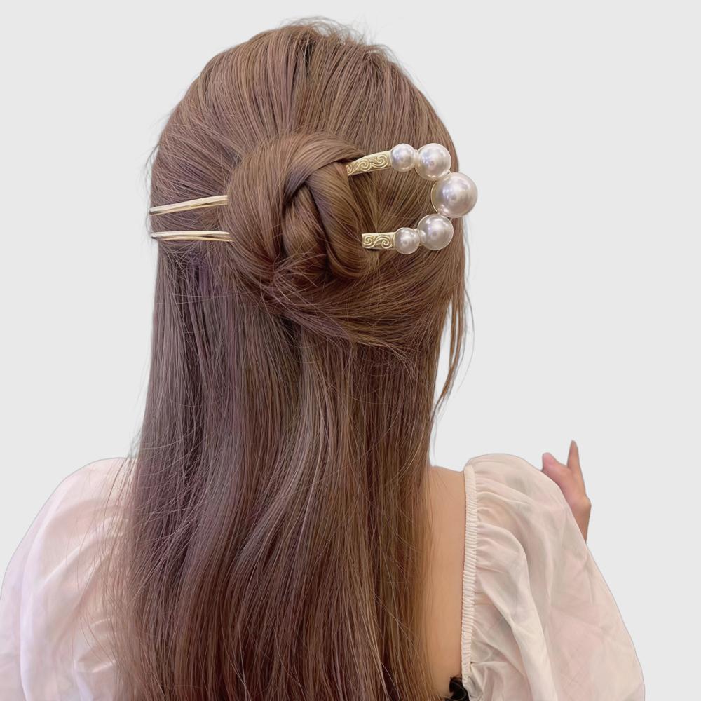 Luxury Pearl Hairpins For Women U-shaped Thick Metal Hair Clip Pins Women Girls Hair Sticks Hair Styling Tools Accessories Gifts