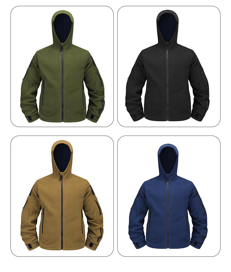 Giacca a vento con cappuccio in pile caldo da uomo per esterni