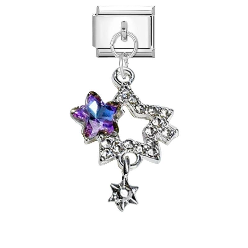 New Shiny Bow Knot Butterfly Moon Star Zircon Pendant Italian Charm Link Fit 9MM Bracelet Stainless Steel Women Men DIY Making