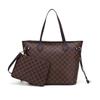(Kaffee) Damen Karomuster Tragetasche Schultertasche Geldbörse PU-Leder Handtasche Tasche Mit Innentasche
