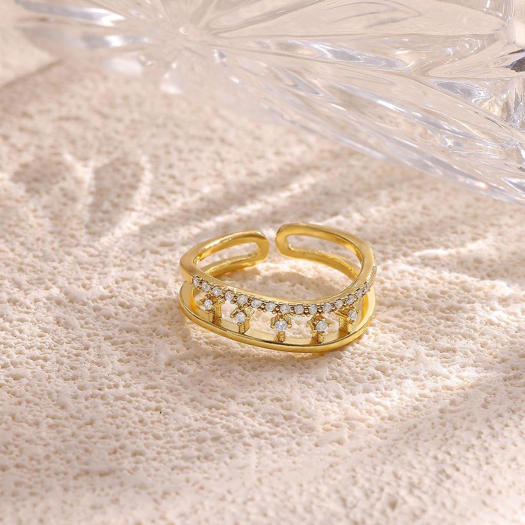 Eleganter Zirkonia-besetzter offener Ring für Damen - Schickes, leichtes Design für den täglichen Gebrauch