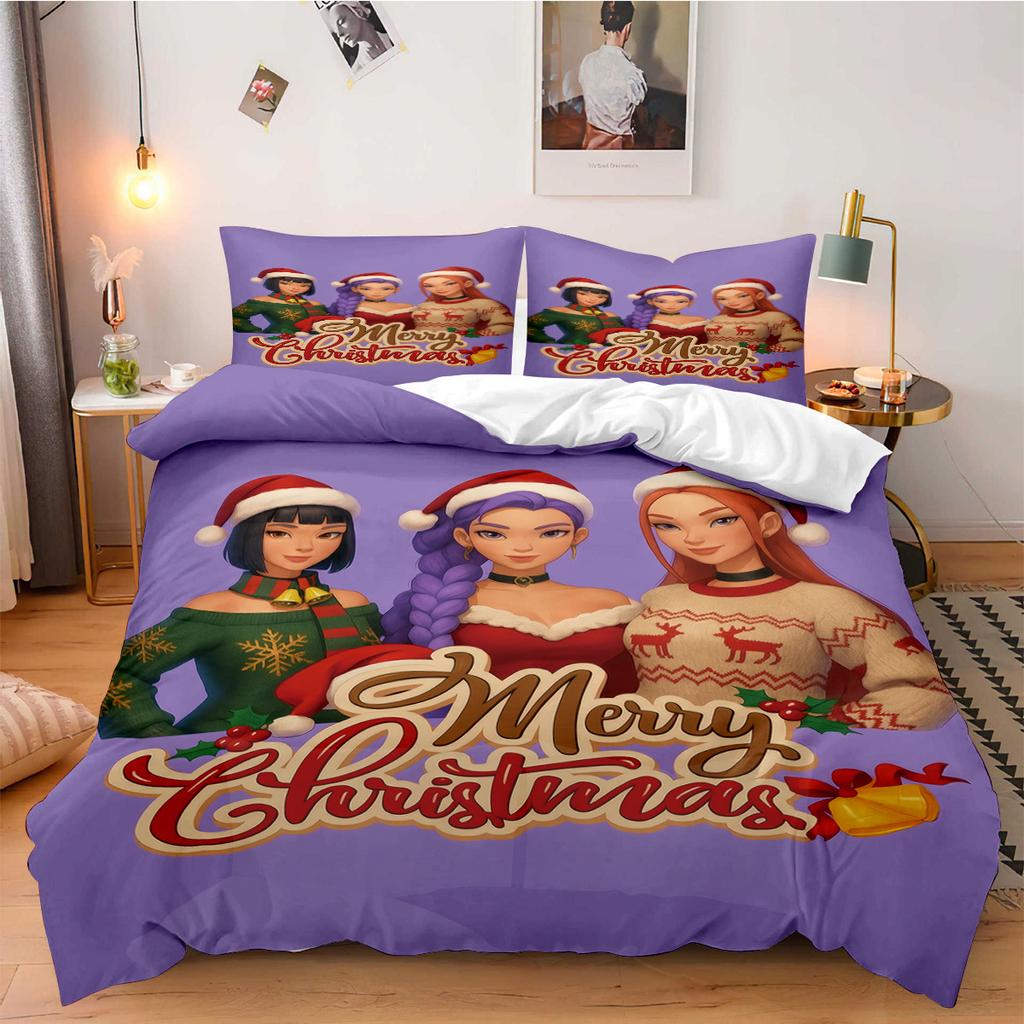 Christmas KPOP Beddding Set K-Pop Demon Hunters Machine Washable Durable King Queen Twin Size for K-pop Girls Home Bedroom Decor