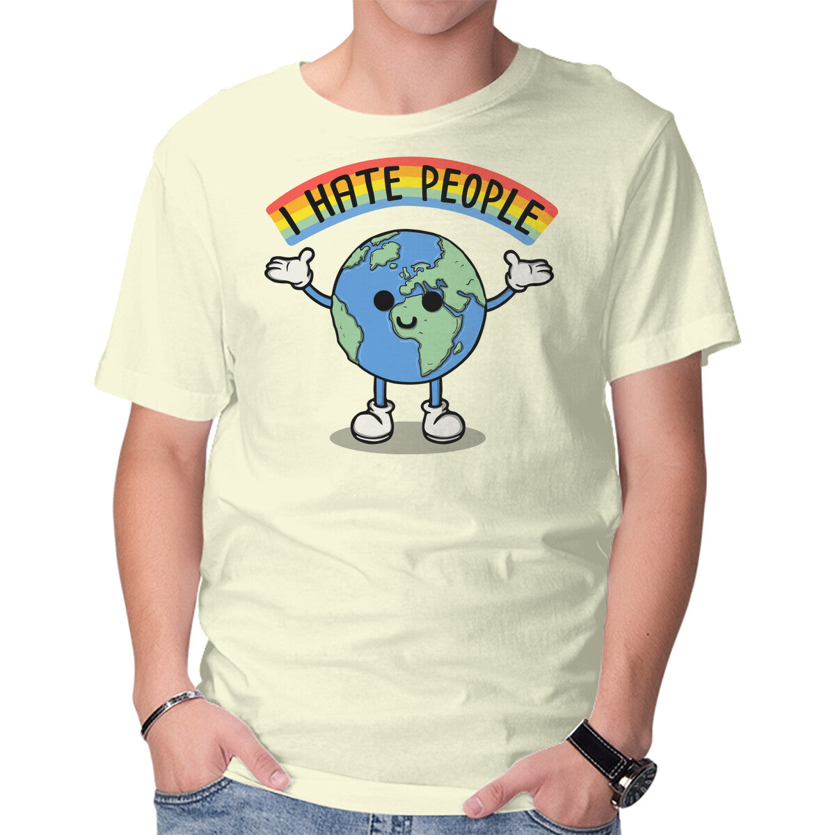Unisex Crew Neck T-Shirt Earth Hates People Graphic Short Sleeve Casual Tee L