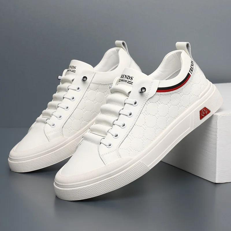 Brand New Men Genuine Leather Casual Shoes Trend Knurling Flat Skateboard Shoes Designer Street Cool Sneaker