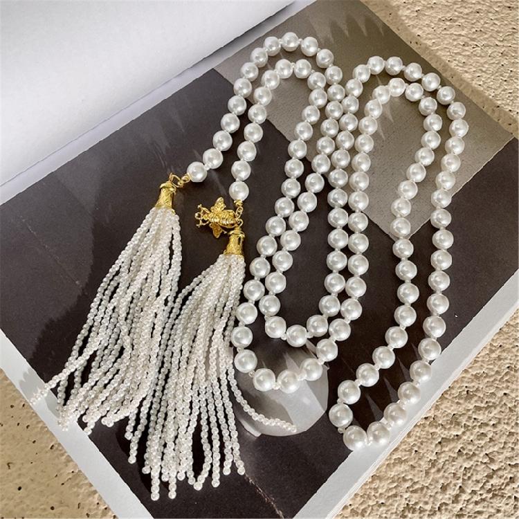 Imitation Pearls Bead Necklace Tassels Choker Elegant Fringes Neckchain Ornament
