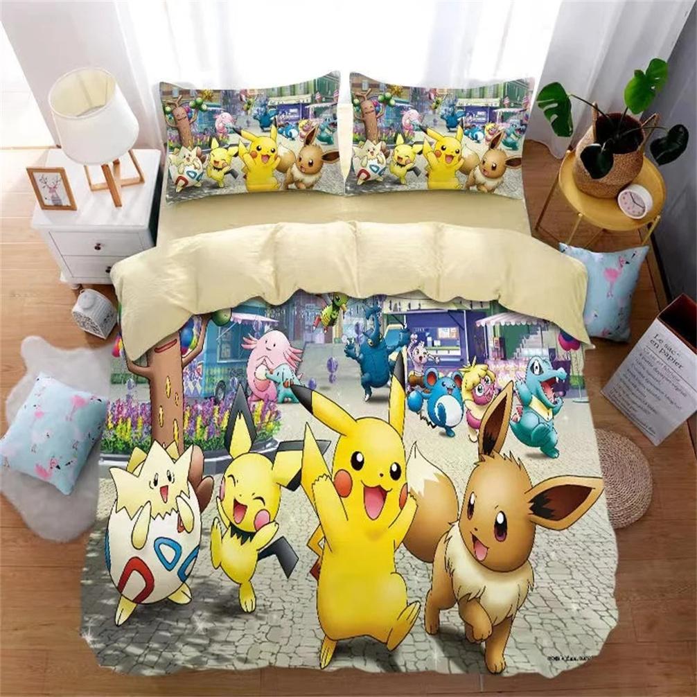 3D Printed Pokémon Bedding Set Pikachu Duvet Cover Anime Quilt Duvet Pillowcase for Children and Girls Boys Teenagers Adults