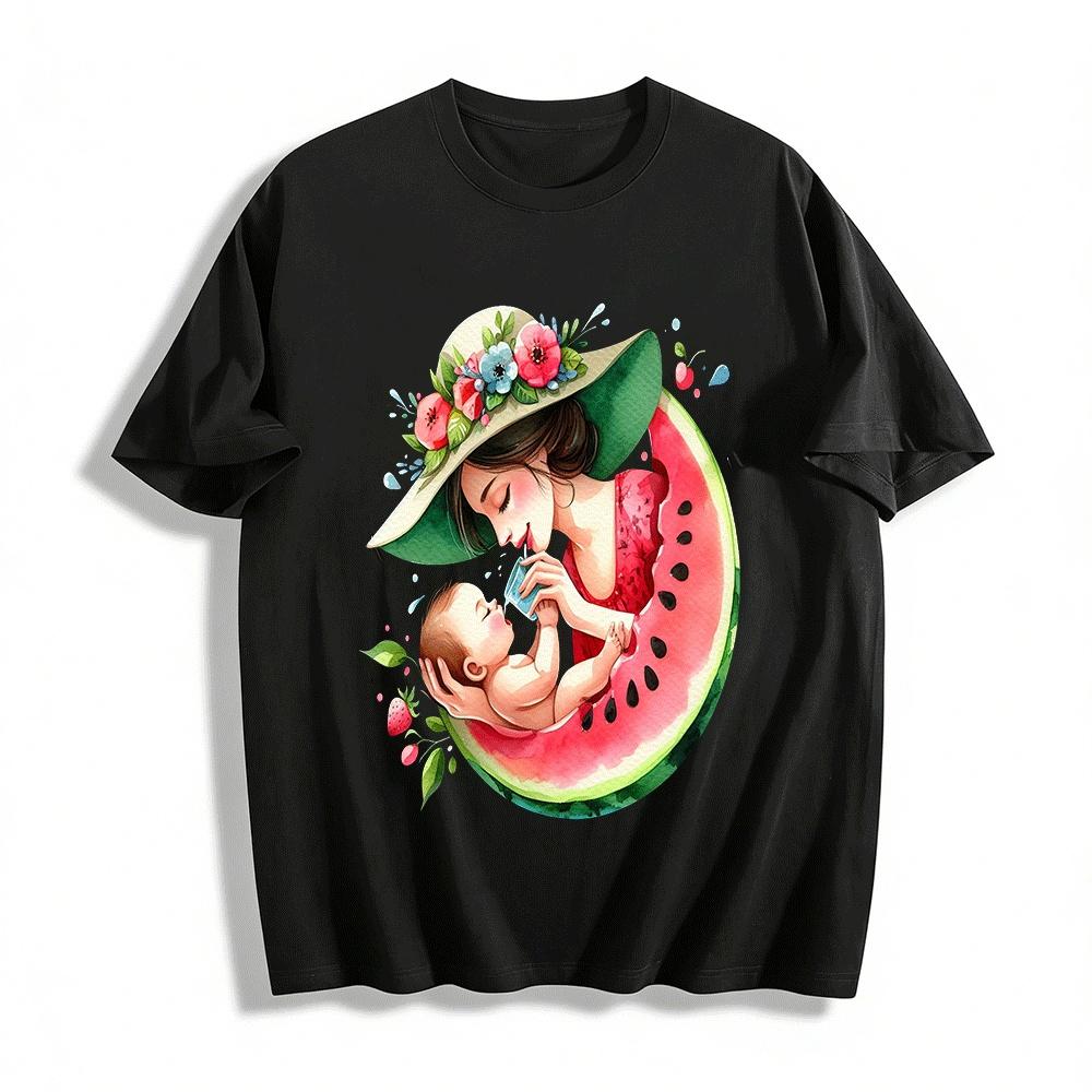 Summer Parent-Child Warm Watermelon Print Adult T-Shirt Pure cotton T-shirt XXS