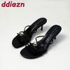 Fashion 2025 New Fashion Metal Women Thin Heels Sandals Shoes Female Round Toe Footwear Ladies Medium Heels Sandals Slides Pumps Shoes