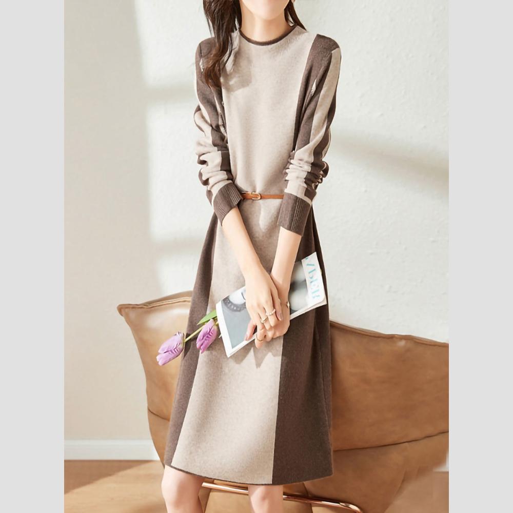 Rochie Tricotată Casual pentru Femei Rochie Pulover Largă de Lungime Medie cu Talie Marcată Toamnă și Iarnă