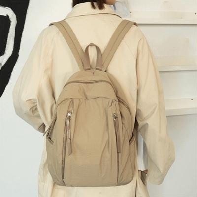 Multi-pocket Nylon Backpack Lightweight Student Schoolbag Simple Travel Backpack  Women