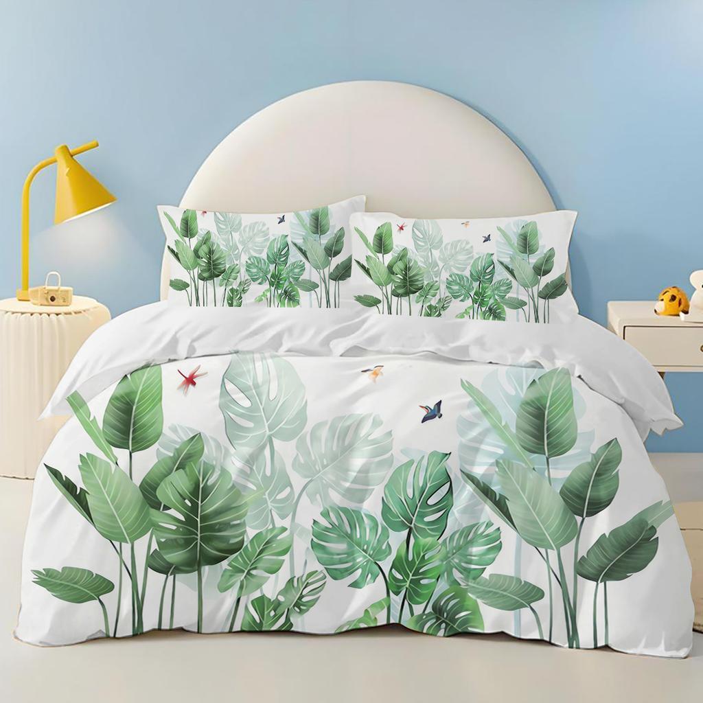 Plants leaves green 100% Polyester Home Decor 3-Piece 1 Quilt Cover One Piece Bedding Set Comforte Exquisite Birthday Gift