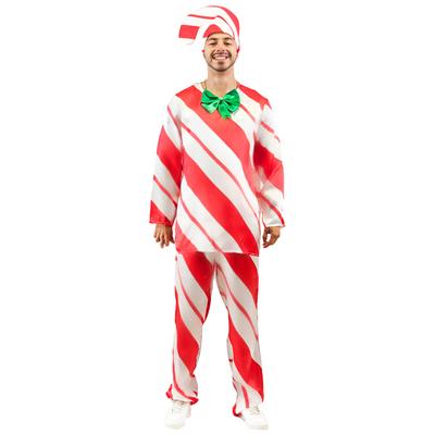 Kostium na Halloween Cukierkowa Laska Dorosły Pudełko na Prezent Mężczyzna Boże Narodzenie Strój Cosplay Kompletny Zestaw Garnitur Top Spodnie Kapelusz