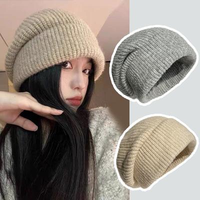 Big Head Circumference Wool Hat Women's Winter Warm Ear Protection Loose Face Small Korean Knitted Pile Cold Hat