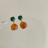 Vintage Acrylic Marble Earrings with Resin Flower, Artistic Cottagecore Dainty Earstuds for Women,