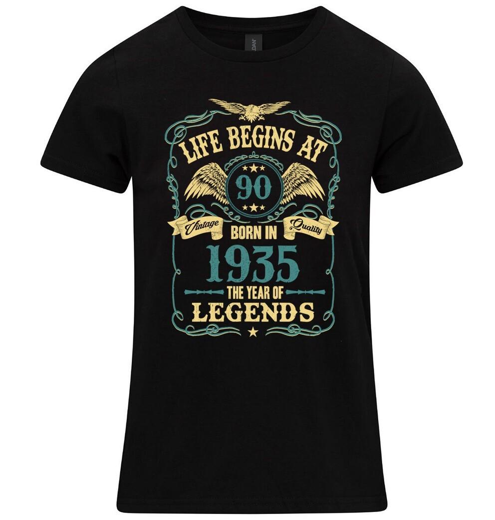 Life Begins At 90 Womens 90th Birthday T-Shirt Mens Womens Tees Top BORN 1935 Ladies Gift Daughter S