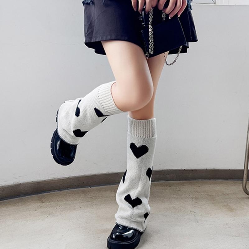 Girls Lolitas Leg Warmers Y2K Star Knitted Flared Leg Sleeves Goth Baggy Cuffs Ankle Heap Socks JK Uniform Foot Cover